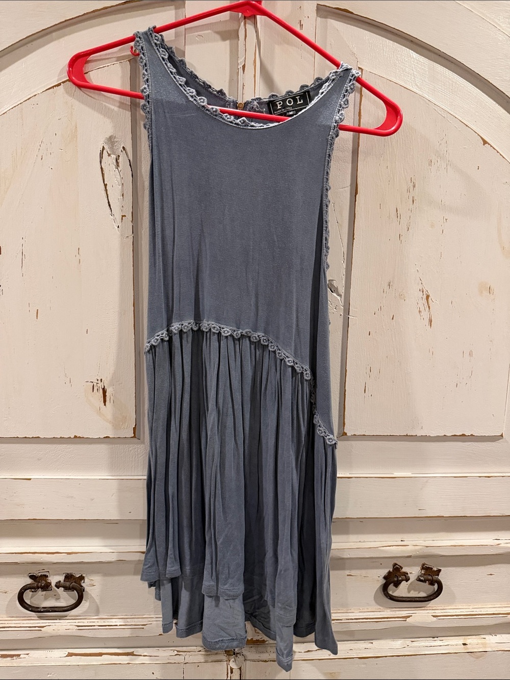 Women’s blue tunic with lace accents